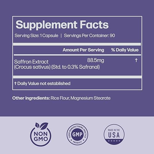 Pure Saffron Extract - Appetite Suppressant for Weight Loss Women & Men - Natural Hunger & Craving Control Supplement - Saffron Supplements for Energy & Mood Lift - 90 Capsules(Pack of 2)