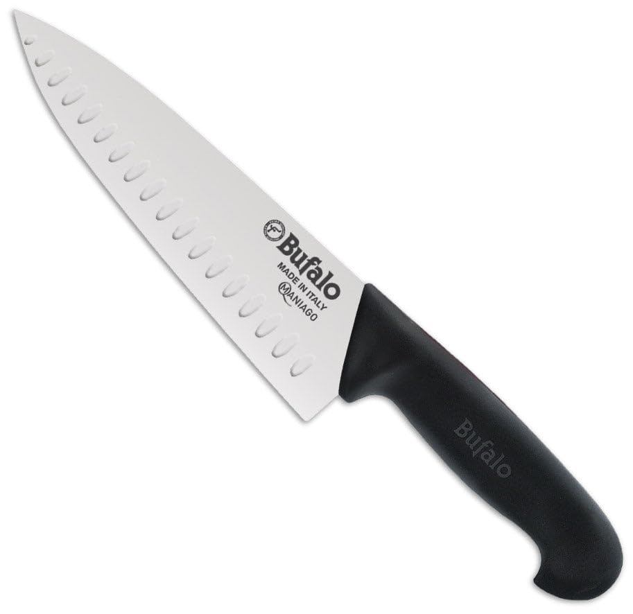 Coltello Trinciante Lama Alveolata 20 cm Bufalo Cuoco S667/20 Manico Nero
