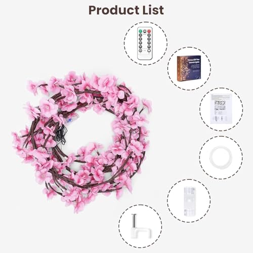 Image of Vine Lights 5.25 ft with 72 LED String Lights, Remote Control, 8 Lighting Modes, USB & Battery Operated Decorative Wall Lights for Bedroom, Living Room, Wedding (Cherry Led Pink Blossom)