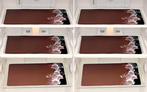 Image of Refrigerator Drawer Mat /Fridge Mat Set of 6 Piece (11.5 X 17.5 Inches) (Brown Flower)