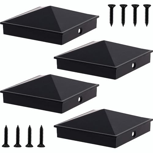 Azdele 6x6 Heavy Duty Aluminum Pyramid Post Caps Cover (Actual 5.5 x 5.5 Wood Post) with Matte Finish Powder Coated Surface for Fences Wood Post of Decks or Corridors Black 4Pack