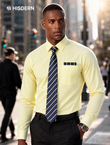 Image of HISDERN Mens Dress Shirt with Tie Pocket Square Set Classic Button Down Shirt Matching Tie Long Sleeve Shirts