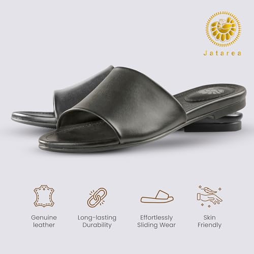 JATAREA Women’s Slip-On Flat Sandals with Round Open Toe | Dressy Summer Slides for Women2