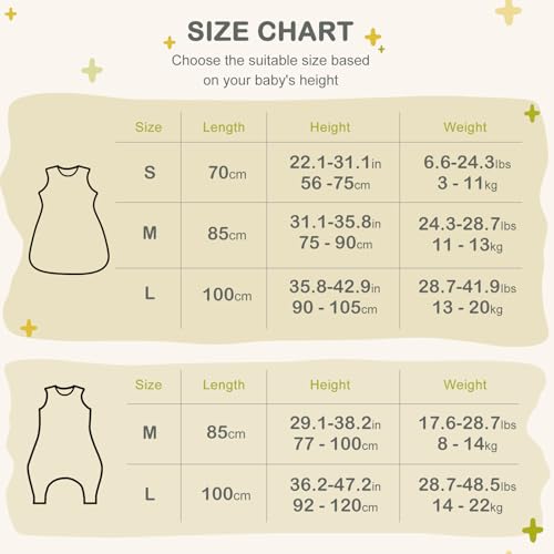 Image of 2 Pack 1 TOG Baby Sleep Sack, 100% Cotton Soft Spring & Autumn Lightweight Sleep Sack for 0-6 Months, Foliage & Bear, S