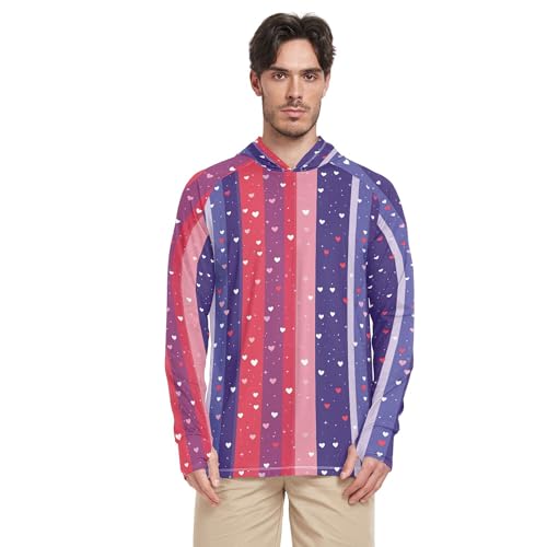 Purple Hearts Stripes Men's Sun Protection Hoodies Long Sleeve Rash Guard Shirts UPF 50+ Sport Shirt S