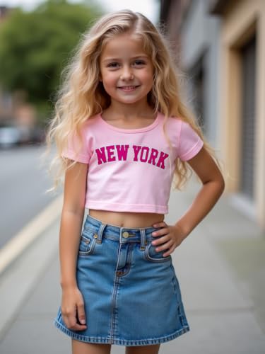 Little Girls Crop Tops Cool Summer T-Shirt Crewneck Short Sleeve Fashion Tee Size 6-143