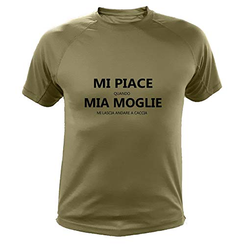 AtooDog Maglietta da Caccia, Mi Piace Quando mia Moglie Mi Lascia Andare a Caccia (40170, Verde, XL)