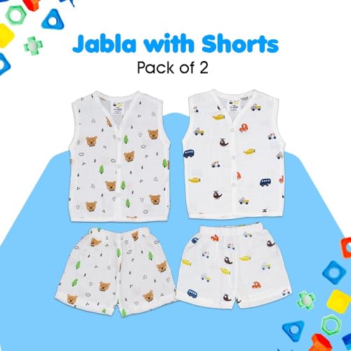 Image of Muslin Jabla & Shorts|For Boys & Girls|Summerwear Sleeveless Vest|Baby Products|Casual Clothing Set
