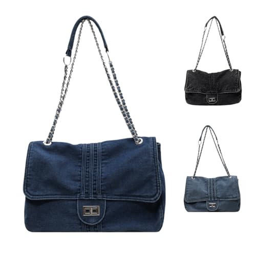 Denim Crossbody Shoulder Bag For Women,Washed Jeans Handbags Totes With Chain Straps,Denimflap Quilted Bag 2024