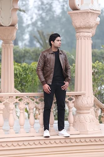 Image of Genuine Leather Jacket for Men | Vikram Bomber Jacket in Black & Brown
