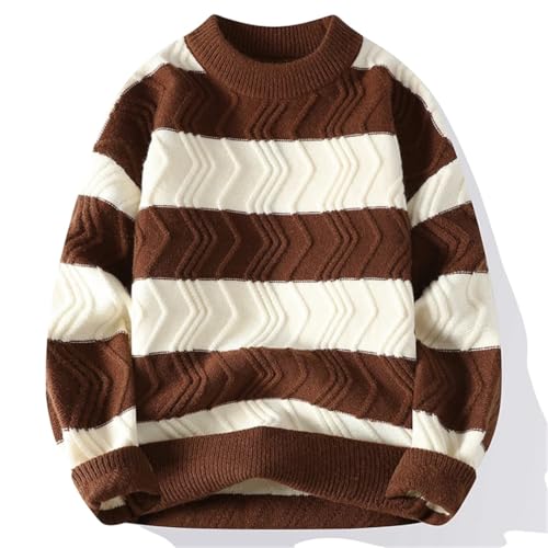 JNKIHAPOT Men Crew Neck Sweter Winter Striped Pullovers Fashion Mens Sweaters Thick Warm Loose Sweater Men4