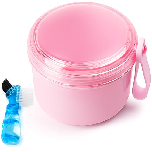 Mckkor Estojo de banho de prótese dentária à prova de vazamento para dentaduras completas, copos de dentadura para imersão, copos de recipiente de dentadura com escova para dentaduras, alinhador