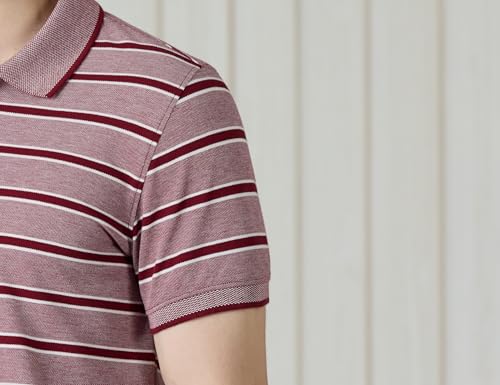 Image of Amazon Brand - Symbol Men Cotton Rich Textured Striper Polo Tshirts | Collar Striped Tshirts | Half Sleeves - Regular Fit (Available in Plus Sizes)