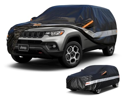 Holthly 10 Layers SUV Car Cover Custom Fit for Jeep Compass (2007-2024) Waterproof All Weather for Automobiles, Outdoor Full Cover Sun UV Rain Protection with Cotton.Black
