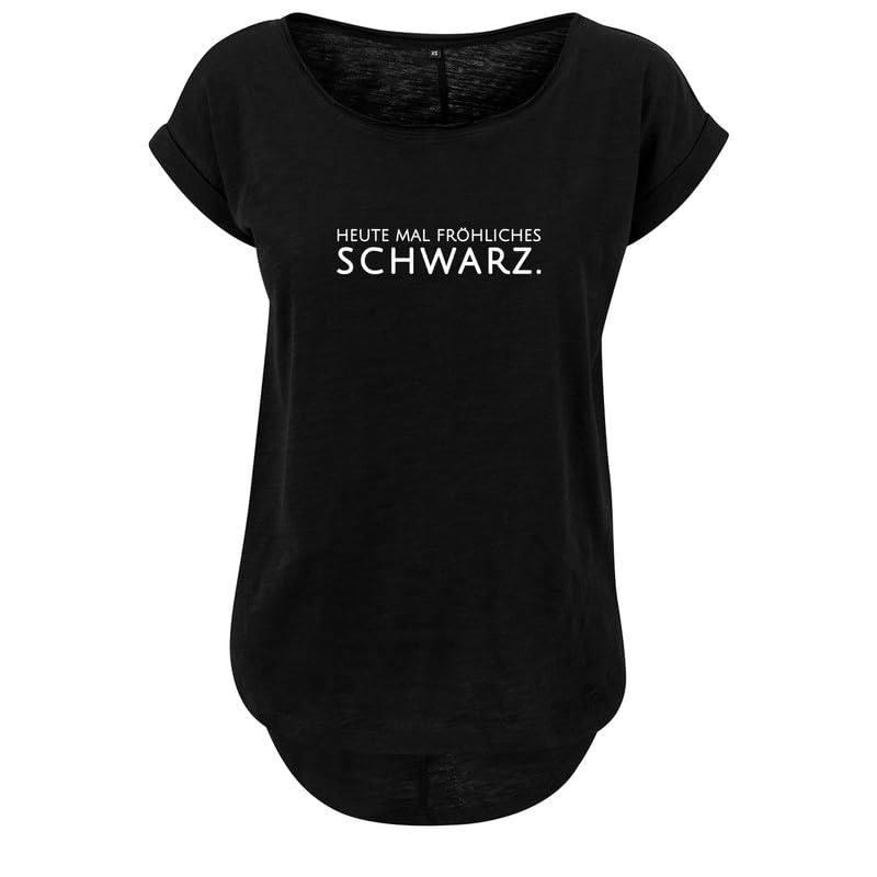 Heute mal fröhliches Schwarz Design Shirt mit Spruch Damen Sommer Rundhals Top Oversize Neu M Schwarz (B36-493-M-Schwarz)
