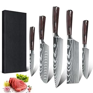 Dfito Kitchen Chef Knife Sets, 3.5-8 Inch Set Boxed Knives 440A Stainless Steel Ultra Sharp Japanese Knives, 5 Pieces Knife Sets for Professional Chefs