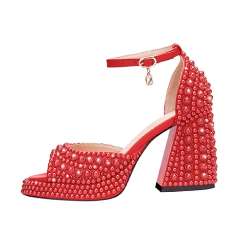 Image of Goolita Womens Open Toe Pearl Platform Heels For Women Chunky Buckle Ankle Strap Wedding Heeled Sandals Dress Evening Bride Bridal Shoes