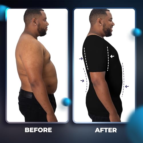 QORE LOGIQ Gynecomastia Short Sleeve Slimming Compression Shirt for Men - 2Pack Black & White, 5XL Size - Get Both in One Bundle2