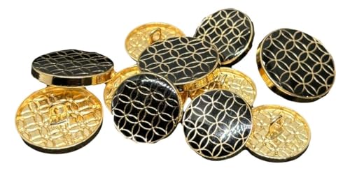 Image of REENA Gold Black Big (6+6) New Metal Brass Round Button for Coat Blazer Suit, Sherwani and Indian Dresses Sports Coat Uniform Jacket Beautiful Ethnic Classy Design (Gold Black Big (6+6) New)