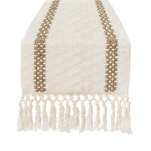 DNNCHA Table Runner - Modern Natural Burlap Farmhouse Table Runner Decor with Tassels,Dining Table Runners for Bohemian Rustic Wedding Bridal Shower Home Rustic Table Runner Decor.