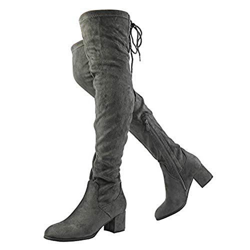 DREAM PAIRS Women s Laurence Grey Over The Knee Thigh High Chunky Heel Boots Size 8 M US