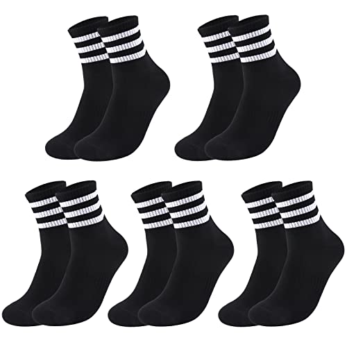 Ultrafun 5 Pairs Unisex Stripe Crew Socks Breathable Athletic Sports Gym School Casual Quarter Ankle Socks for Men Women