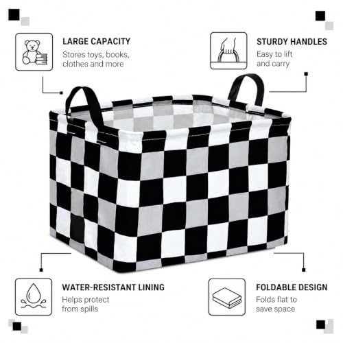 Image of checkered Rectangle Kids Toys Gift Shelf Nursery Storage Basket Laundry Hamper Box and Bins for Boys Home Decor Clothes with Handles