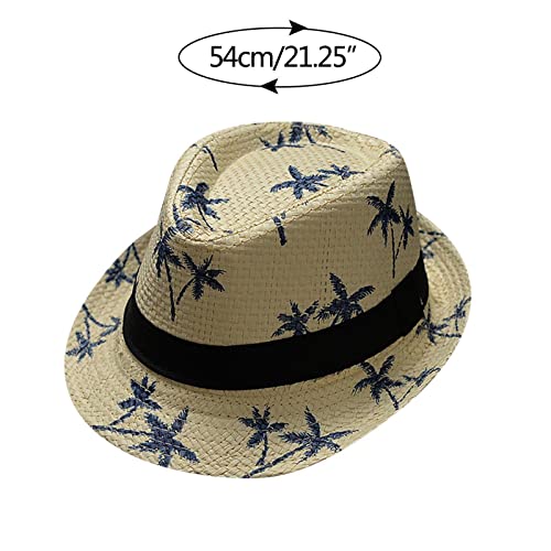 Kids Summer Straw Hat Parent Child Beach Wind Travel Tree Printing Paper Straw Jazz Hat Seaside Sun Hats(Khaki,One Size)2