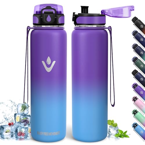 Botella Agua Acero Inoxidable, 1L Libre de BPA, Botella Termica 1 Litro, Aislamiento de Doble Pared, Botella de Agua, Cantimplora, Acero Inoxidable 18/8, Botella Agua Termica para Gimnasio, Oficina