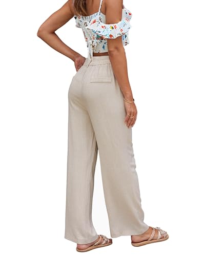 zsangbee Womens Linen Pants Summer Dressy Beach Wide Leg Linen Trouser Work Business Casual Slacks2