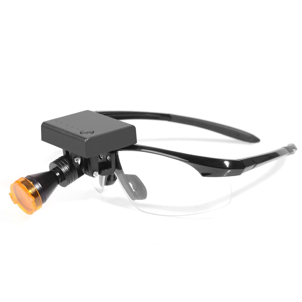 EustomA 5W LED Headlight Eyegalss Clip on Integrated LED Light Plain Glasses with Optical Filter DY-011-F Brightness Adjustable