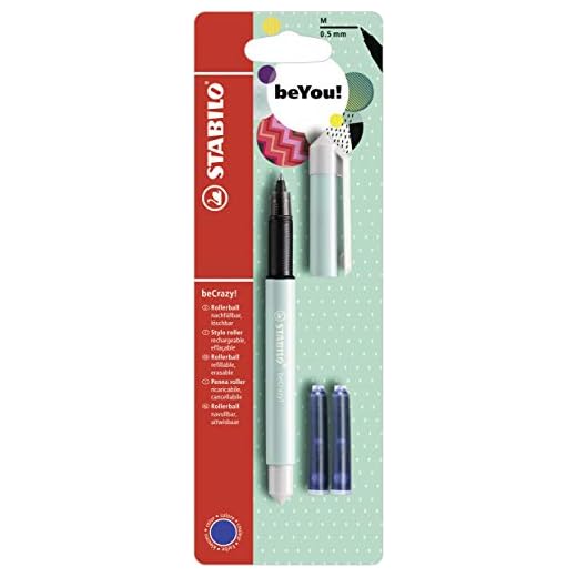 STABILO beCrazy! Stylo roller avec 3 cartouches d'encre Turquoise pastel
