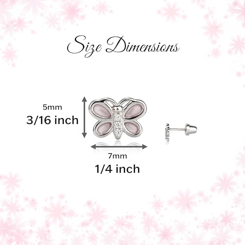 Cherished Moments Children's Sterling Silver Pink Butterfly with Sparkling CZs Earrings for Little Girls, Kids and Toddlers (Screw Back)4