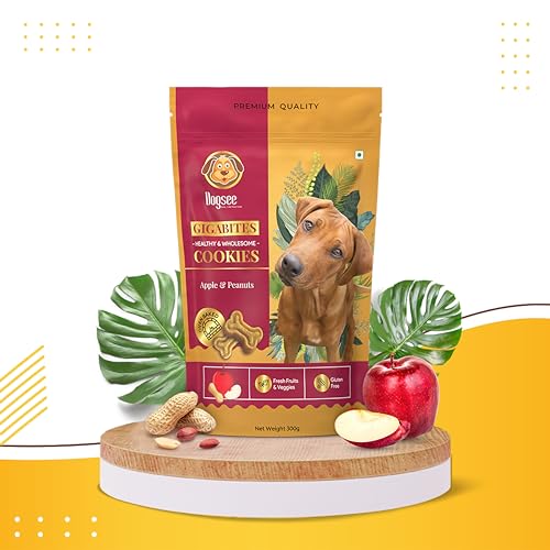 Dogsee Gigabites – Apple and Peanut Cookies for Dogs |100% Natural Dog Treats | Vegetarian Biscuits for Dogs| 300gm Gluten Free Human-Grade Treats for Dogs