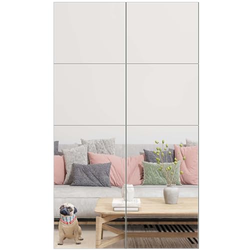 Image of Ruomeng Full Length Wall Mirror Tiles - 12 inch x 10 inch x 8Pcs Frameless Full Body Mirror Tiles Wall Mounted Mirror for Home Gym Vanity Bedroom, Living Room