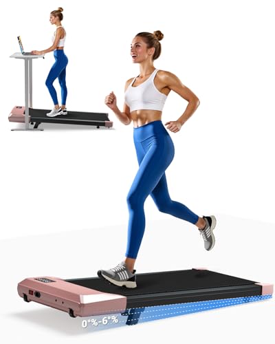 DeerRun Walking Pad Under Desk Treadmill with Incline Quiet & Space-Saving Design for Home Office 300 lbs Capacity 0.6-3.8 MPH App & Remote Control