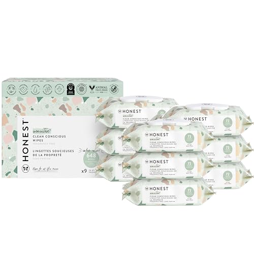 Image of The Honest Company Clean Conscious Unscented Wipes | Over 99% Water, Compostable, Plant-Based, Baby Wipes | Hypoallergenic for Sensitive Skin, EWG Verified | Geo Mood, 648 Count