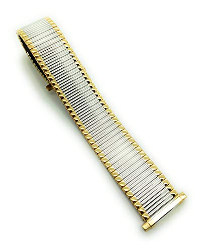 17mm up to 21mm Thin Stainless Steel Stretch Expansion Watch Band (Two Tone)