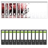 Wallario 12 Stück breite Ordner inkl. Klebeetiketten mit Motiv Romantische Bootsanlegestelle in rot-weiß - Set mit Rückenschildern/Ordnerrücken Stickern