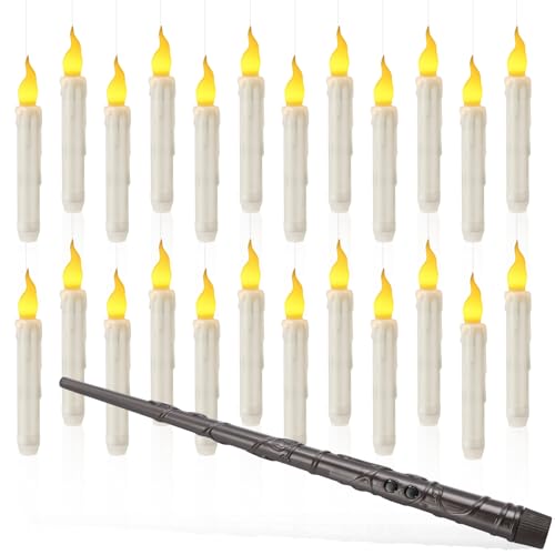 Schwebende Kerzen 24 Stück Fliegende LED Kerzen mit Zauberstab Fernbedienung Floating Candles Warmes Licht Flackernde Hängende Kerzen für Weihnachten Halloween Party Campen Outdoor Deko