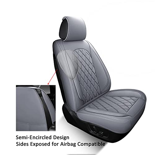 Lingvido Breathable Leather Grey Car Seat Covers, Rhombus Faux Leather Vehicle Semi-Custom Cushion For Cars & Suv Truck Universal Fit Set (Full Set, Gray) #TOP1