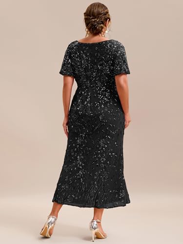 Image of Ever-Pretty Plus Women's Sequin V Neck Plus Size Prom Dress Mermaid Formal Cocktail Evening Dresses for Curvy Women