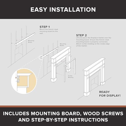 Image of Modern Ember Sabine Wood Fireplace Mantel Surround Kit, Black 48 inch x 42 inch Opening | 72 inch x 54 inch Overall | Minimal Modern Aesthetic; Includes Wooden Mantel Surround & Shelf