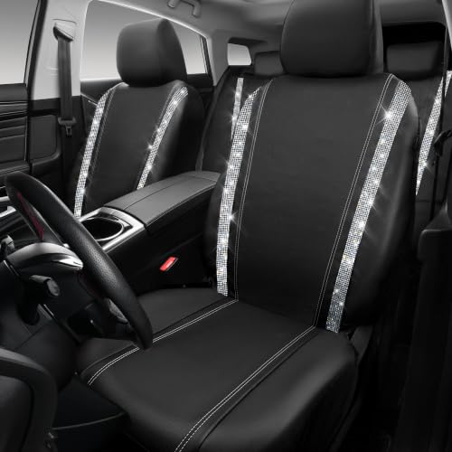 Image of CAR PASS Bling Diamond Leather Car Seat Covers 7 Seats 3 Rows,Black Silver