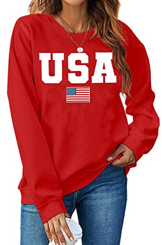 Image of LAZYCHILD USA Sweatshirt Women American Flag Shirt Patriotic TShirt Stars Stripes Pullover 4th of July Tee Tops