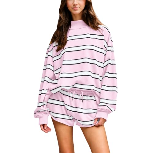 2 Piece Sweatsuits for Women Striped Lounge Set Mock Nek Sweatshirt Set - image 1