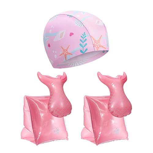 SGSCFG 1 Paire De Manches De Bras De Sirène Et 1 Chapeau, des Manches De Nage Épaissies pour Enfants, Un Capuchon De Natation Estampillé Étanche, Un Équipement De Natation.