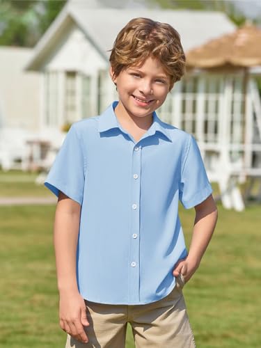 Image of Haloumoning Boys Short Sleeve Dress Shirts Button Down Formal Uniform Shirt