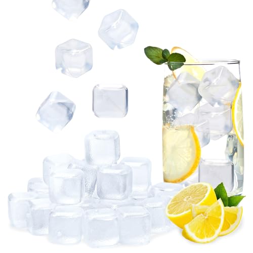 YOIUSFR 2.2LBS (70 Pcs) Reusable Ice Cubes for Drinks Without Diluting, BPA-Free Refreezable Plastic Fake Ice Cubes for Whiskey, Cocktails, Wine, Coffee & Home Parties (Transparent)