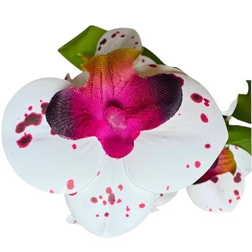 Image of Garden Art Pack of 1 Artificial Phalaenopsis Orchid Bonsai Bunch, 6 Heads, 9 Flowers, 31cm GAAPHOB-6H-31WD (White Dotted)